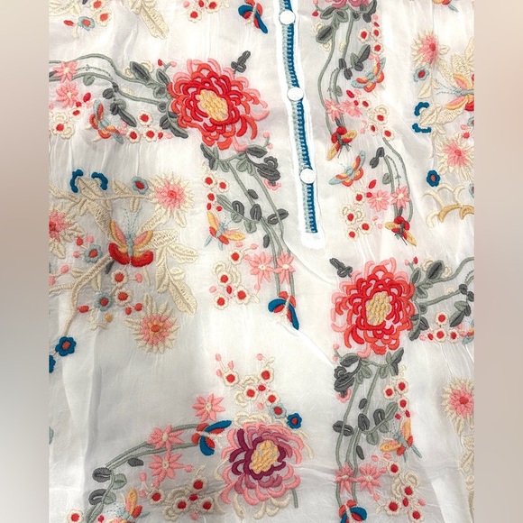 Johnny Was Audrey White Tunic Women's Embroidered Floral Long Sleeved Size Small - Picture 8 of 11